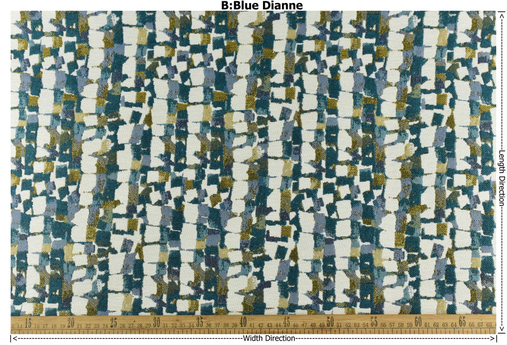 Heavy Weight Blue and Green Tropical Upholsetry Fabric|Botanical Floral Jacquard Fabric|Abstract Geometric Furniture Fabric for Chairs