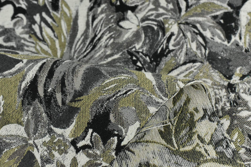 Heavy Weight Chartreuse Geen and Green Upholsetry Fabric|Botanical Floral Jacquard Fabric|Abstract Geometric Furniture Fabric for Chairs