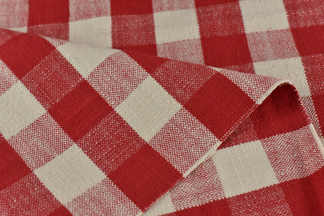 100% Pure Cotton Red and Cream Vintage Buffalo Check Jacquard Upholstery And Drapery Fabric|Rustic Traditional Home Decor Fabric