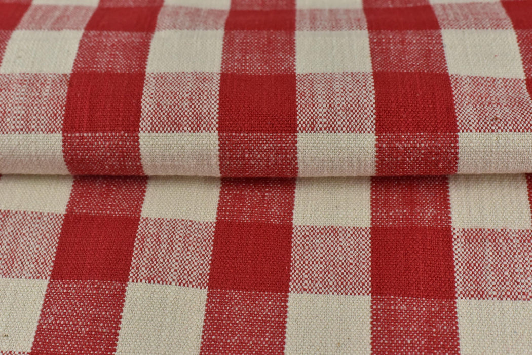 100% Pure Cotton Red and Cream Vintage Buffalo Check Jacquard Upholstery And Drapery Fabric|Rustic Traditional Home Decor Fabric