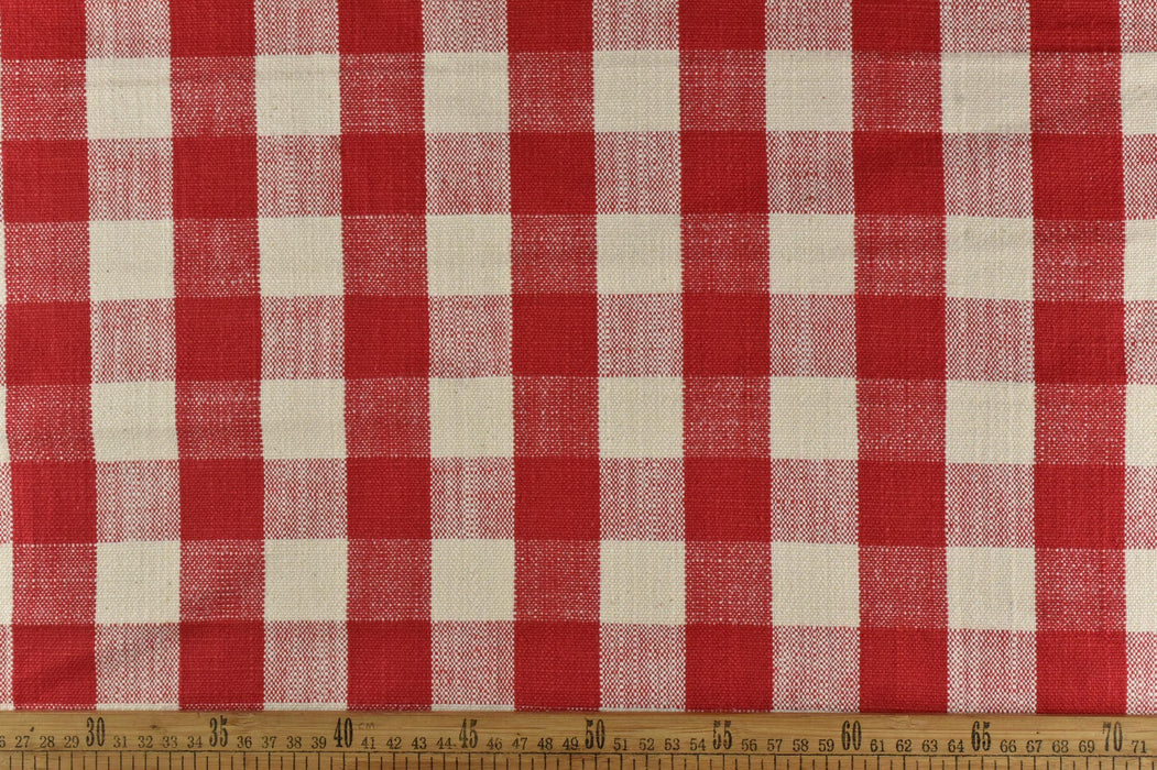 100% Pure Cotton Red and Cream Vintage Buffalo Check Jacquard Upholstery And Drapery Fabric|Rustic Traditional Home Decor Fabric