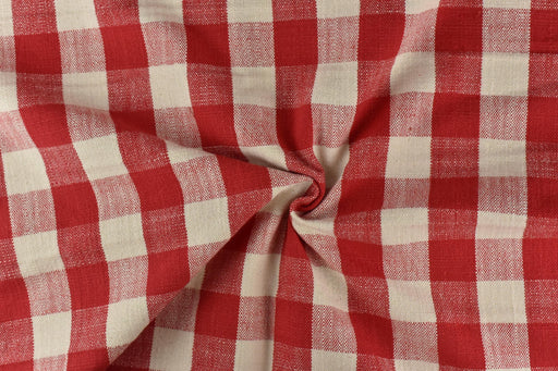 100% Pure Cotton Red and Cream Vintage Buffalo Check Jacquard Upholstery And Drapery Fabric|Rustic Traditional Home Decor Fabric