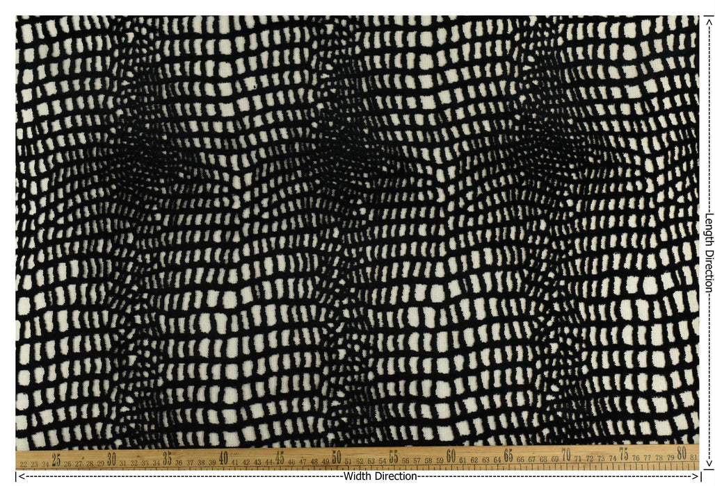 Heavy Weight Black Abstract Vintage Crocodile Skin Raised Cut Velvet For Chair|Heavy Duty Geometric Jacquard Thick Velvet Furniture Fabric