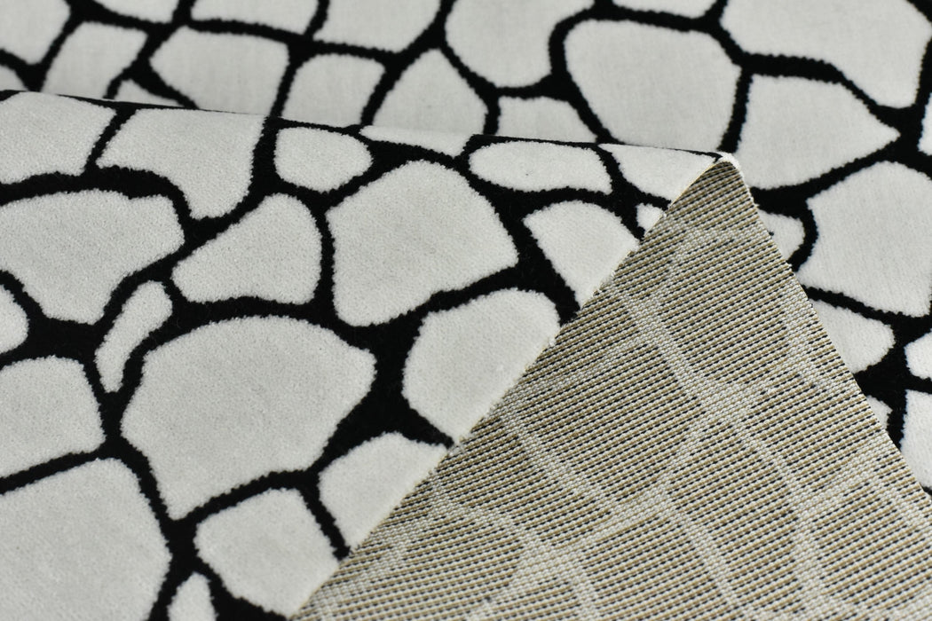 Heavy Weight Black and White Geometric Abstract Cut Velvet For Chair|Heavy Duty Geometric Pattern Thick Velvet Furniture Fabric