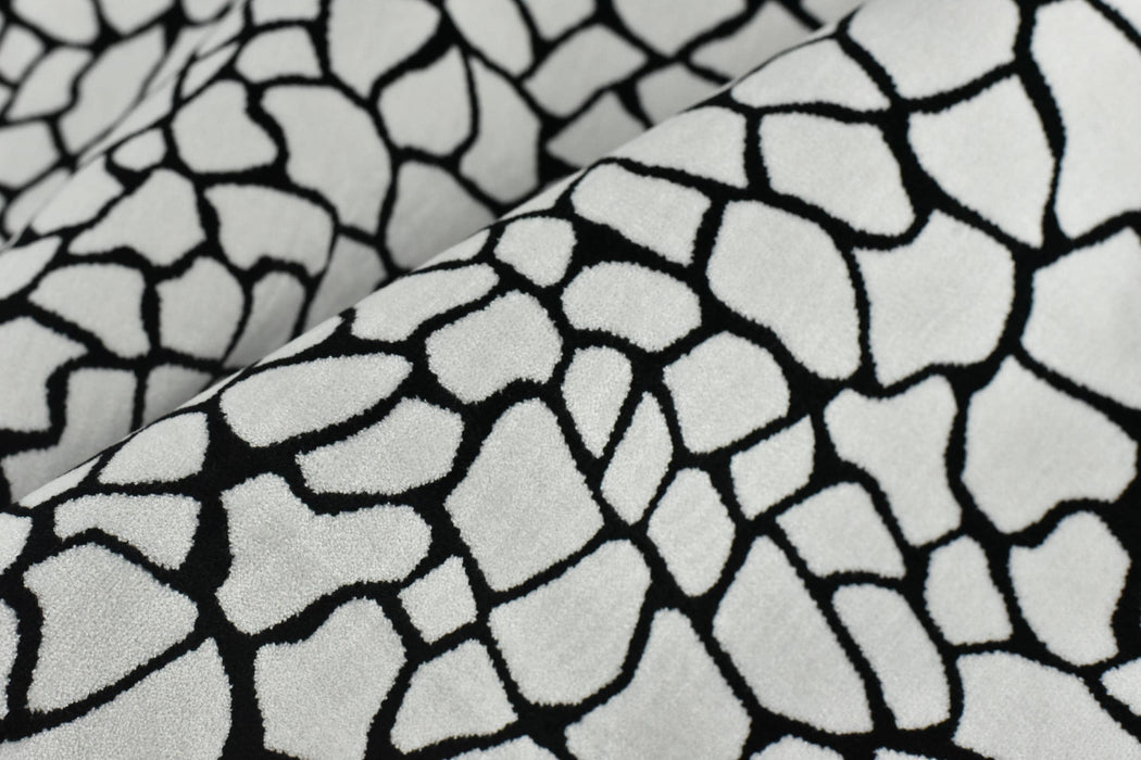 Heavy Weight Black and White Geometric Abstract Cut Velvet For Chair|Heavy Duty Geometric Pattern Thick Velvet Furniture Fabric