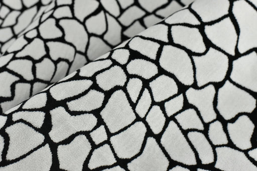 Heavy Weight Black and White Geometric Abstract Cut Velvet For Chair|Heavy Duty Geometric Pattern Thick Velvet Furniture Fabric