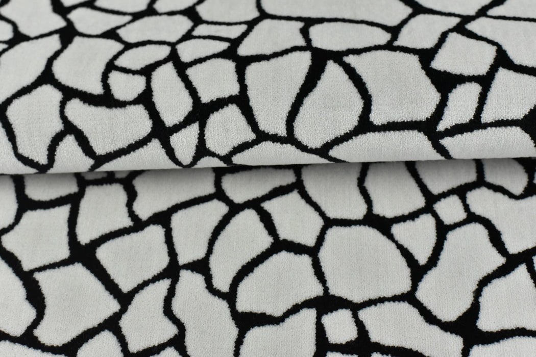 Heavy Weight Black and White Geometric Abstract Cut Velvet For Chair|Heavy Duty Geometric Pattern Thick Velvet Furniture Fabric