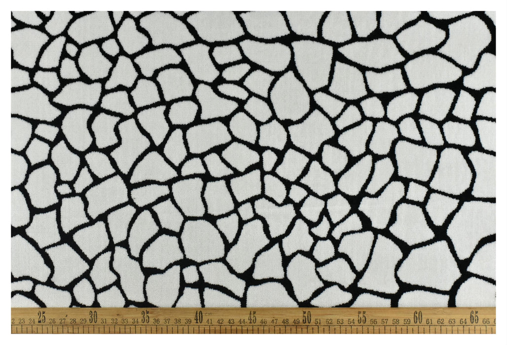 Heavy Weight Black and White Geometric Abstract Cut Velvet For Chair|Heavy Duty Geometric Pattern Thick Velvet Furniture Fabric