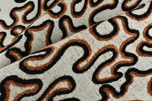 Heavy Weight Burnt Orange and Black Chenille Woven Abstract Geometric Upholstery Fabric For Chair|Chunky Texture Furniture Fabric For Pillow