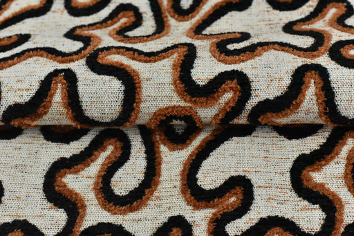 Heavy Weight Burnt Orange and Black Chenille Woven Abstract Geometric Upholstery Fabric For Chair|Chunky Texture Furniture Fabric For Pillow