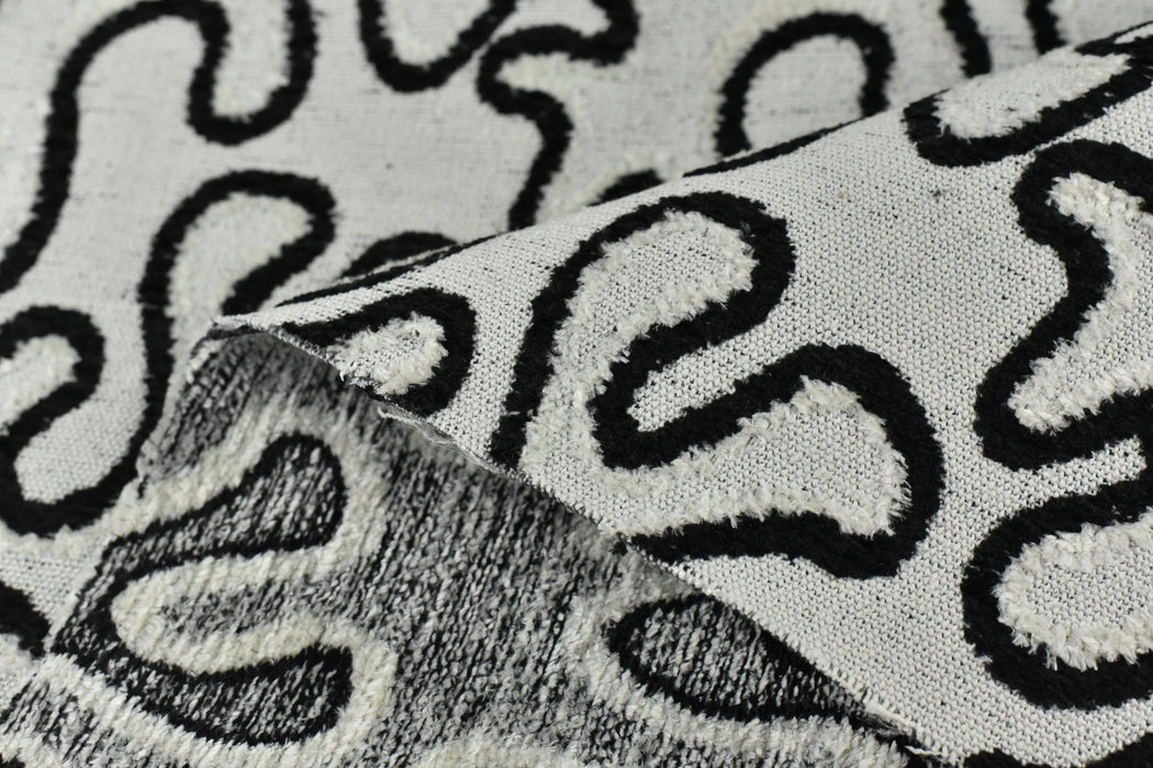 Heavy Weight Black White Plushed Chenille Woven Abstract Geometric Upholstery Fabric For Chair|Chunky Texture Furniture Fabric For Pillow