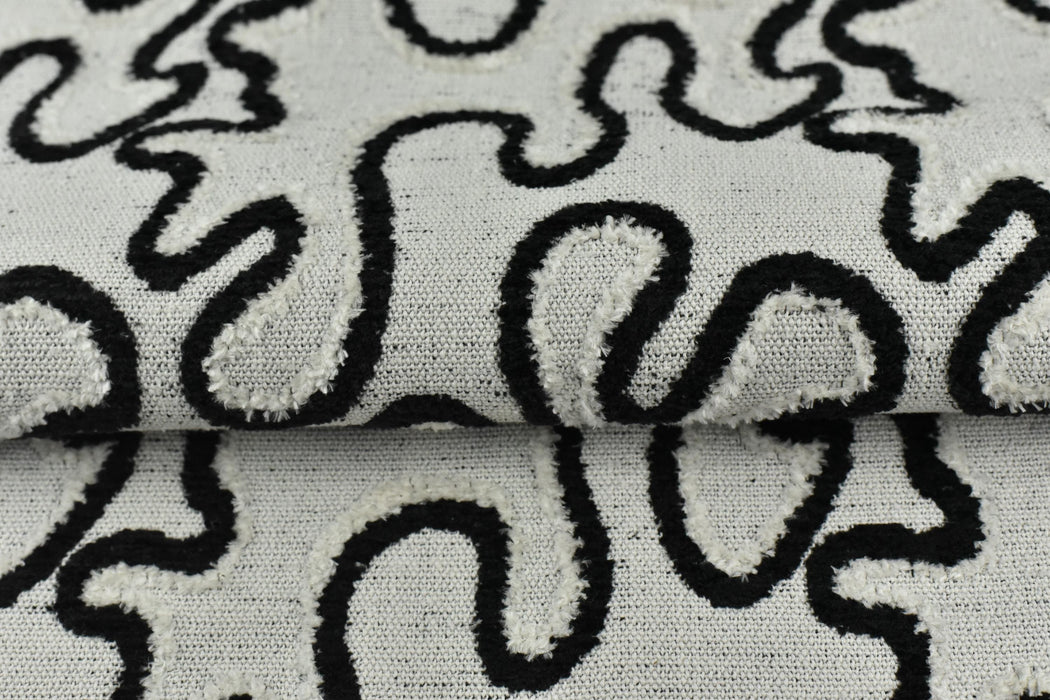 Heavy Weight Black White Plushed Chenille Woven Abstract Geometric Upholstery Fabric For Chair|Chunky Texture Furniture Fabric For Pillow
