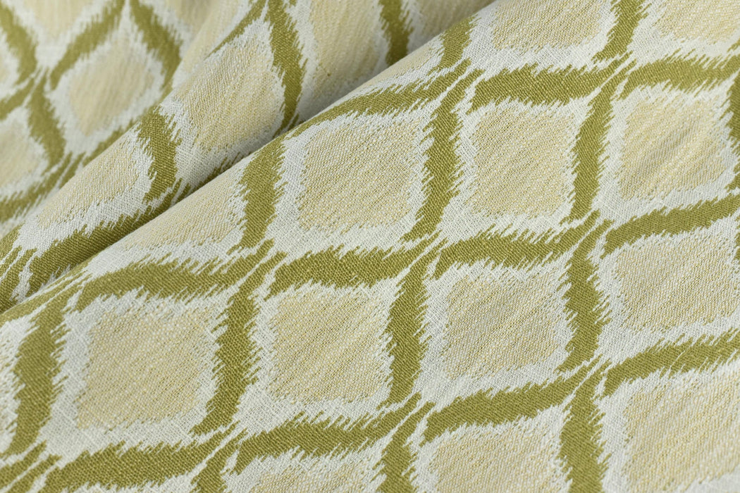 Heavy Weight Green Ikat Lattice Geometric Upholstery Fabric|Vintage Ethnic Style Furniture Fabric|Boho Tribal Pattern for Chairs, Pillows