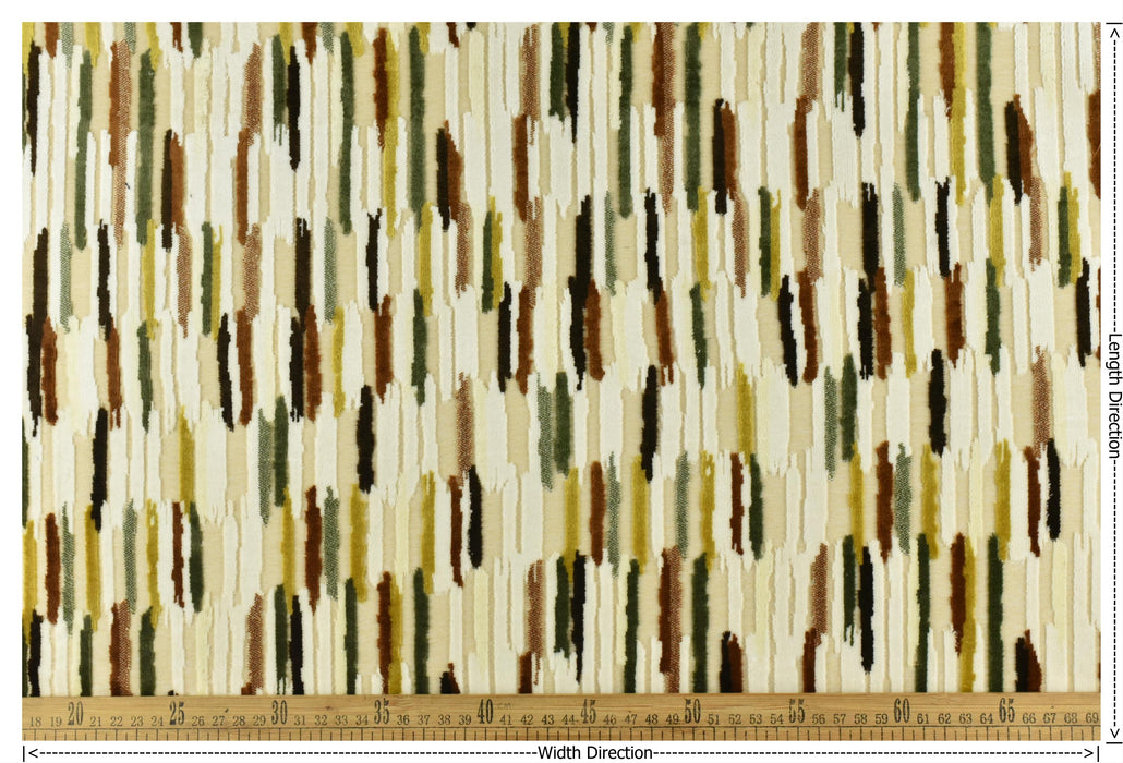 Heavyweight Multi-Colored Cut Velvet Upholstery Fabric|Modern Abstract Raised Stripe in Green Gold Brown White Furniture Fabric for Chairs