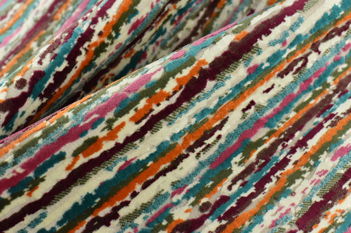 Heavyweight Multi-Colored Cut Velvet Upholstery Fabric|Modern Abstract Raised Stripe in Purple Pink Olive Green Furniture Fabric for Chairs