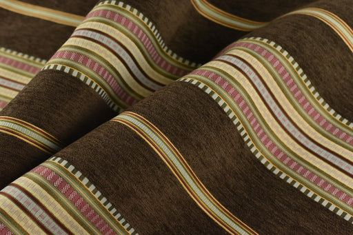 Mid Century Modern Brown Red Green Striped Chenille Upholstery Fabric|Vintage Jacquard Woven Geometric Fabric for Chairs, Couches, Pillows