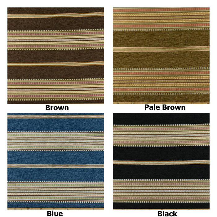 Mid Century Modern Brown Red Green Striped Chenille Upholstery Fabric|Vintage Jacquard Woven Geometric Fabric for Chairs, Couches, Pillows