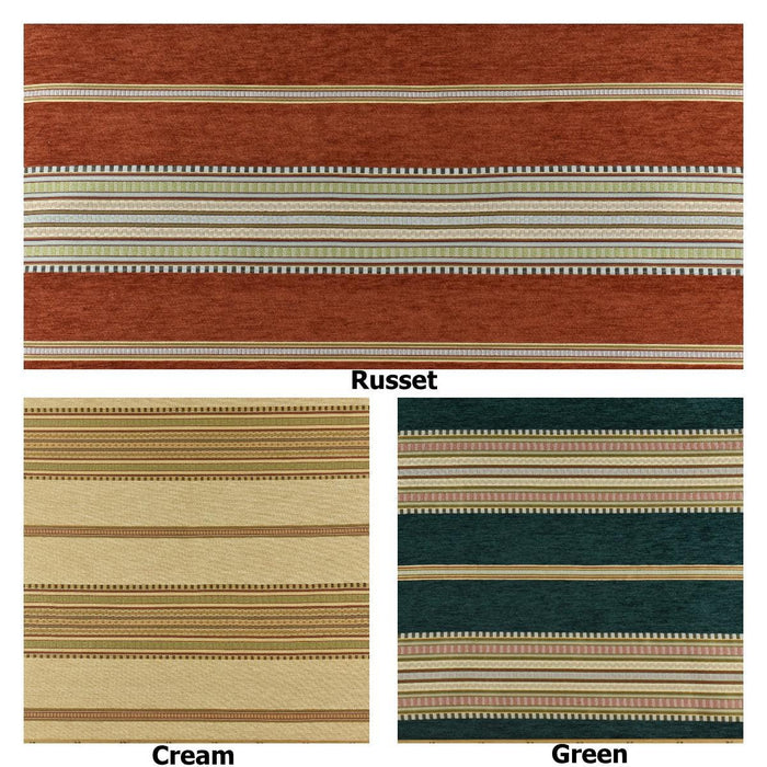 Mid Century Modern Brown Red Green Striped Chenille Upholstery Fabric|Vintage Jacquard Woven Geometric Fabric for Chairs, Couches, Pillows