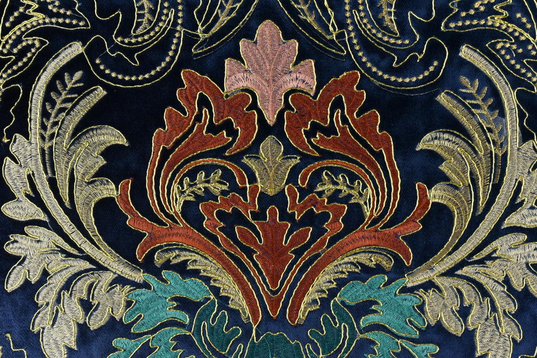 Clearance Sale!Heavy Weight Vintage Gold Rust Teal Damask Floral Embroidered Navy Cut Velvet Upholstery Fabric|Luxury Fabric For Furniture