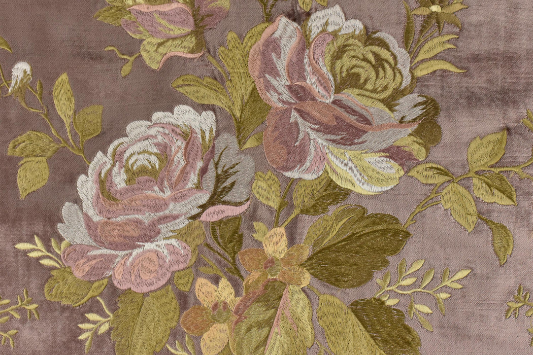 Clearance Sale!Heavy Weight Vintage Pink Cream Rose Floral Embroidered Mauve Cut Velvet Upholstery Fabric|Luxury Fabric For Furniture