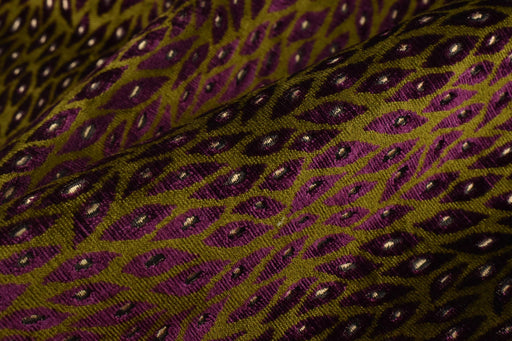 Designer Heavy Weight Burgundy and Olive Green Peacock Feather Pattern Cut Velvet Upholstery Fabric For Chair|Geometric Animal Skin Fabric