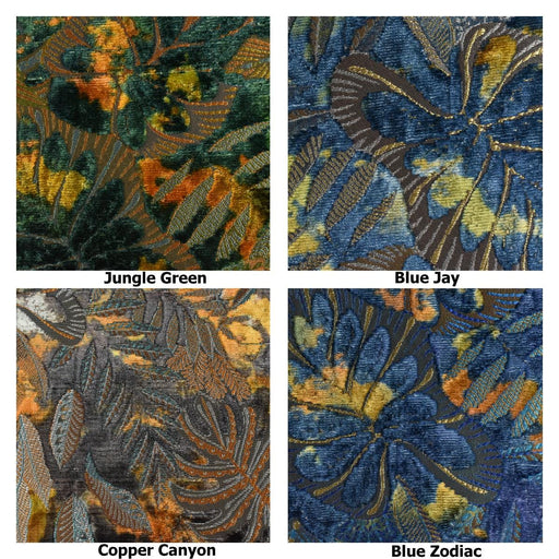 Heavy Weight Multi-Colored Tropical Botanical Leaf Raised Cut Velvet Upholstery Fabric For Chair|Blue Green Vintage Colorful Tropical Fabric