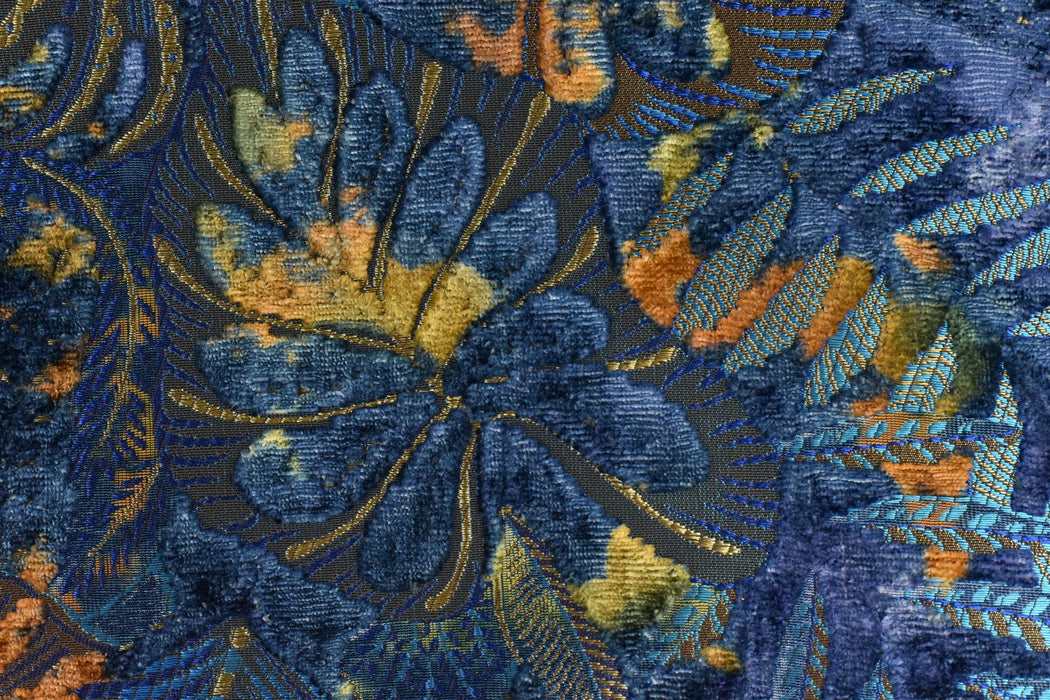 Heavy Weight Multi-Colored Tropical Botanical Leaf Raised Cut Velvet Upholstery Fabric For Chair|Blue Green Vintage Colorful Tropical Fabric