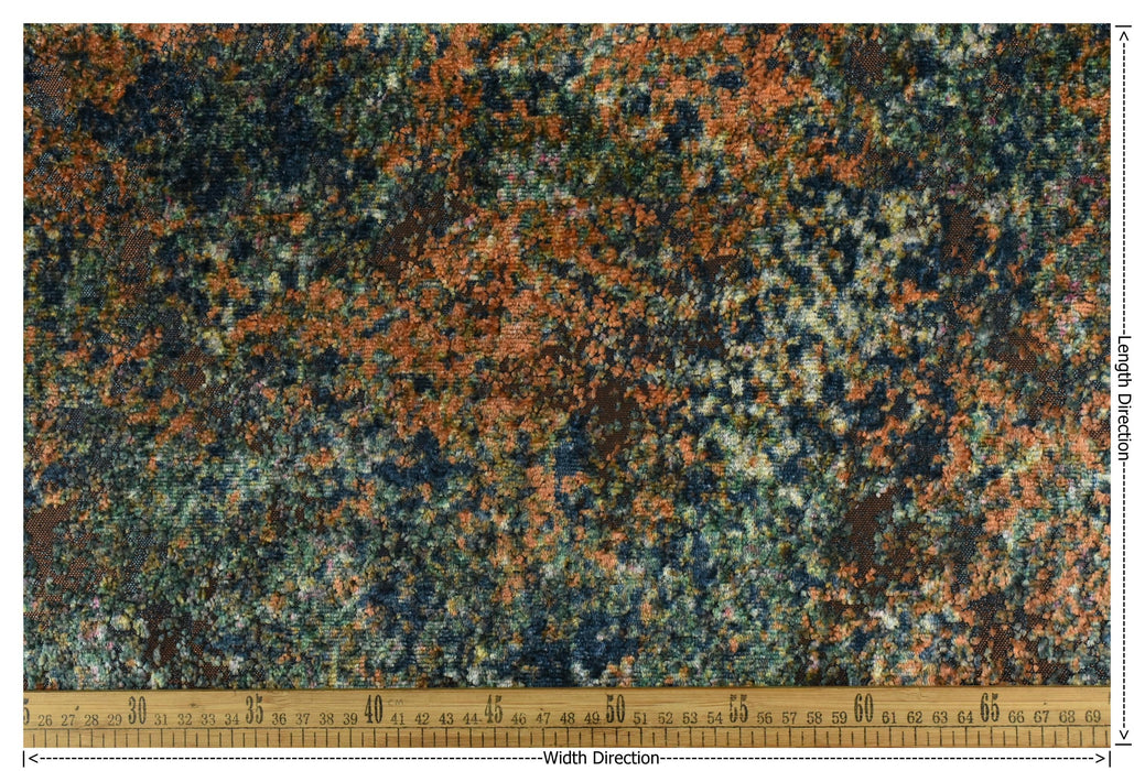 Heavy Weight Multi-Colored Abstract Jacquard Velvet Upholstery Fabric|Blue Green Gold Raised Cut Velvet Fabric|Luxury Furniture Fabric