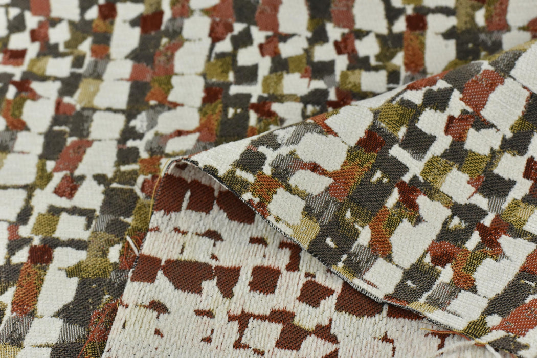 Heavy Weight Burnt Orange Chartreuse Green Upholsetry Fabric|Botanical Floral Jacquard Fabric|Abstract Geometric Furniture Fabric for Chairs