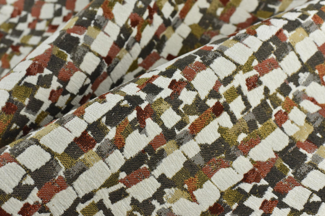 Heavy Weight Burnt Orange Chartreuse Green Upholsetry Fabric|Botanical Floral Jacquard Fabric|Abstract Geometric Furniture Fabric for Chairs