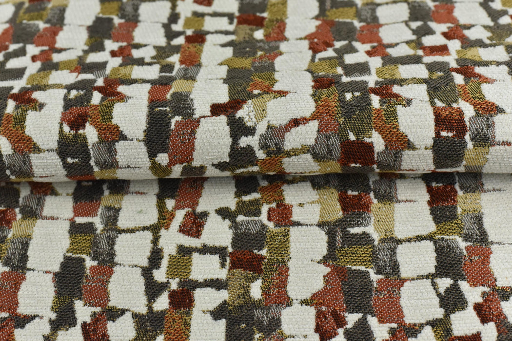 Heavy Weight Burnt Orange Chartreuse Green Upholsetry Fabric|Botanical Floral Jacquard Fabric|Abstract Geometric Furniture Fabric for Chairs