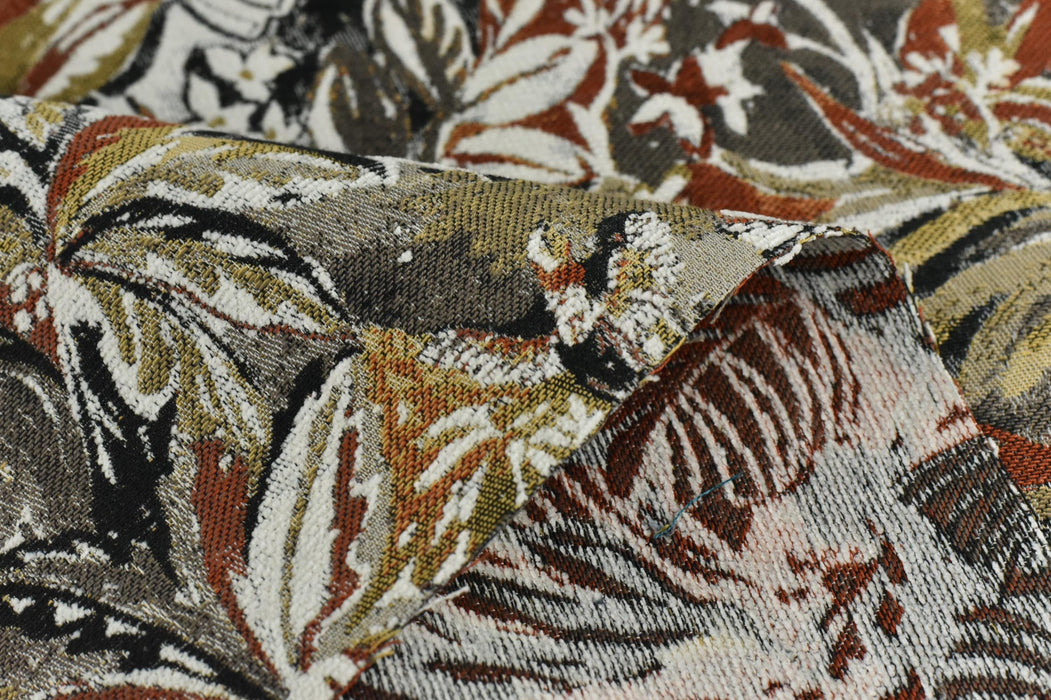 Heavy Weight Burnt Orange Chartreuse Green Upholsetry Fabric|Botanical Floral Jacquard Fabric|Abstract Geometric Furniture Fabric for Chairs