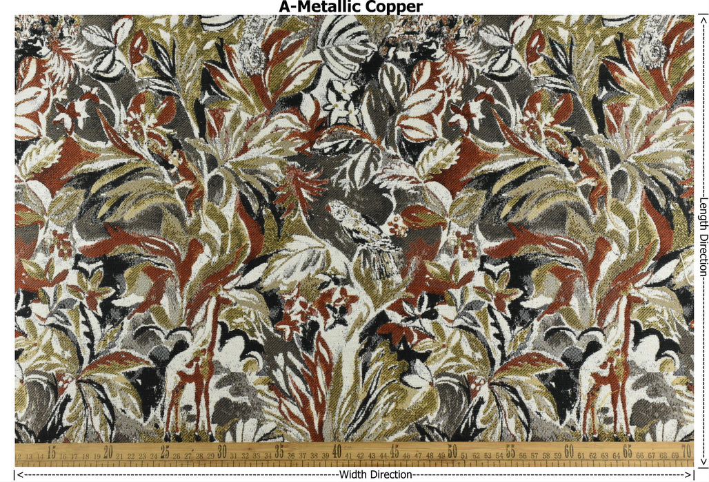 Heavy Weight Burnt Orange Chartreuse Green Upholsetry Fabric|Botanical Floral Jacquard Fabric|Abstract Geometric Furniture Fabric for Chairs