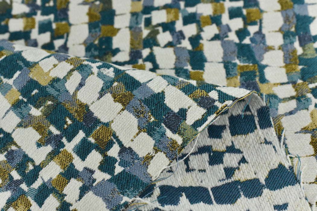 Heavy Weight Blue and Green Tropical Upholsetry Fabric|Botanical Floral Jacquard Fabric|Abstract Geometric Furniture Fabric for Chairs