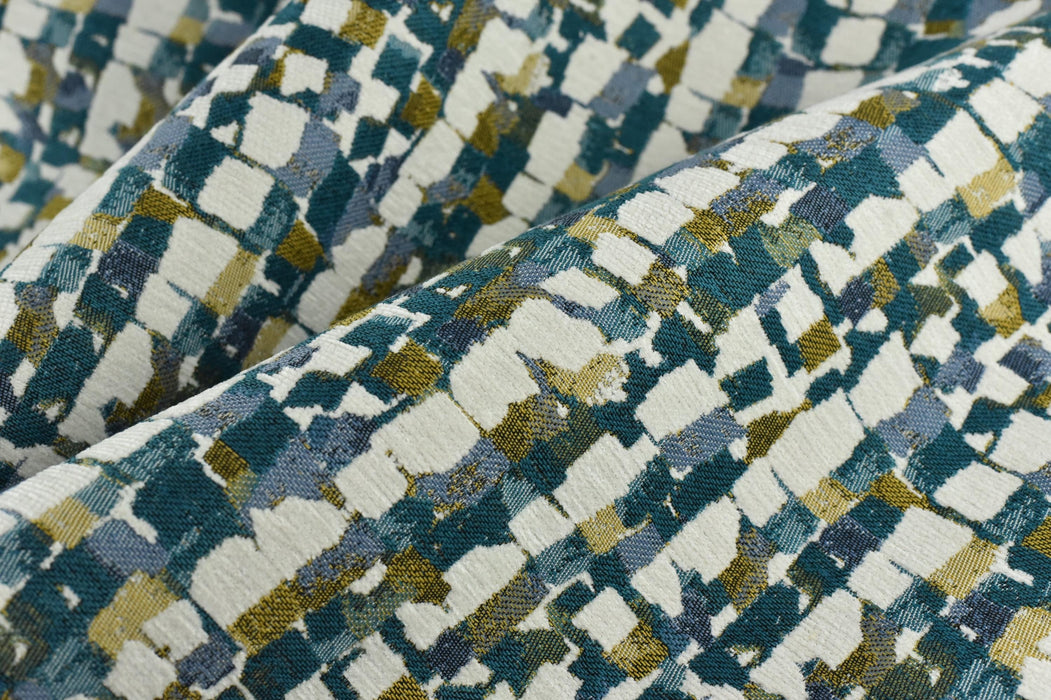 Heavy Weight Blue and Green Tropical Upholsetry Fabric|Botanical Floral Jacquard Fabric|Abstract Geometric Furniture Fabric for Chairs