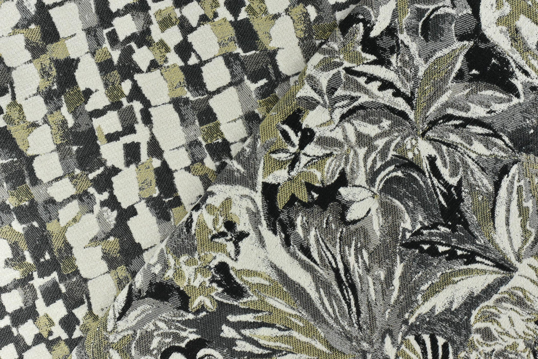 Heavy Weight Chartreuse Geen and Green Upholsetry Fabric|Botanical Floral Jacquard Fabric|Abstract Geometric Furniture Fabric for Chairs