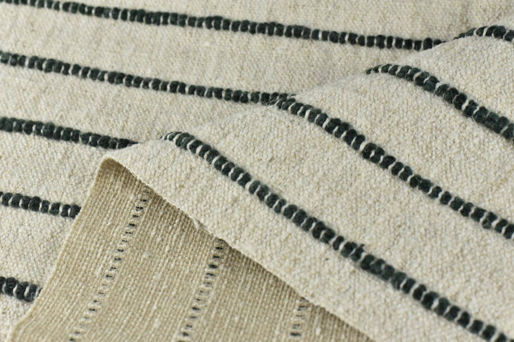 Extra Heavy Weight Cotton Linen Blend Green Striped Upholstery Fabric For Chair|Chunky Raised Strip Fabric|Durable Furniture Fabric For Sofa