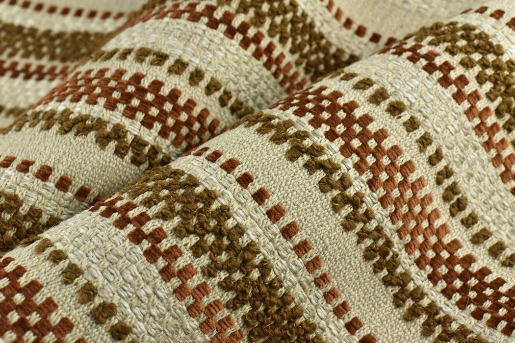 Designer High End Extra Heavy Weight Linen Blend Rust Brown Striped Upholstery Fabric For Chair|Heavy Duty Textured Furniture Fabric