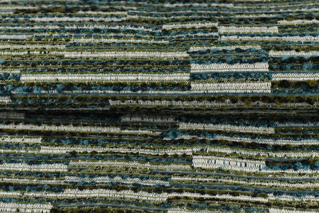 Designer High End Heavy Weight Linen Blend Blue Green Striped Boucle Upholstery Fabric For Chair|Heavy Duty Geometric Furniture Fabric