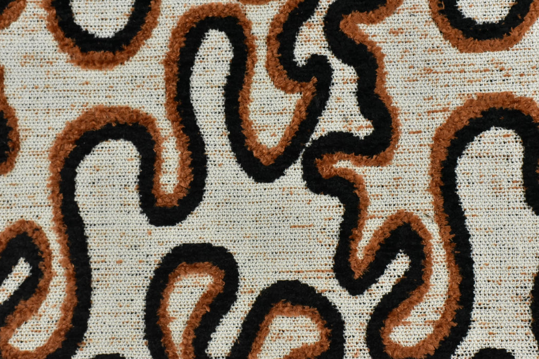 Heavy Weight Burnt Orange and Black Chenille Woven Abstract Geometric Upholstery Fabric For Chair|Chunky Texture Furniture Fabric For Pillow
