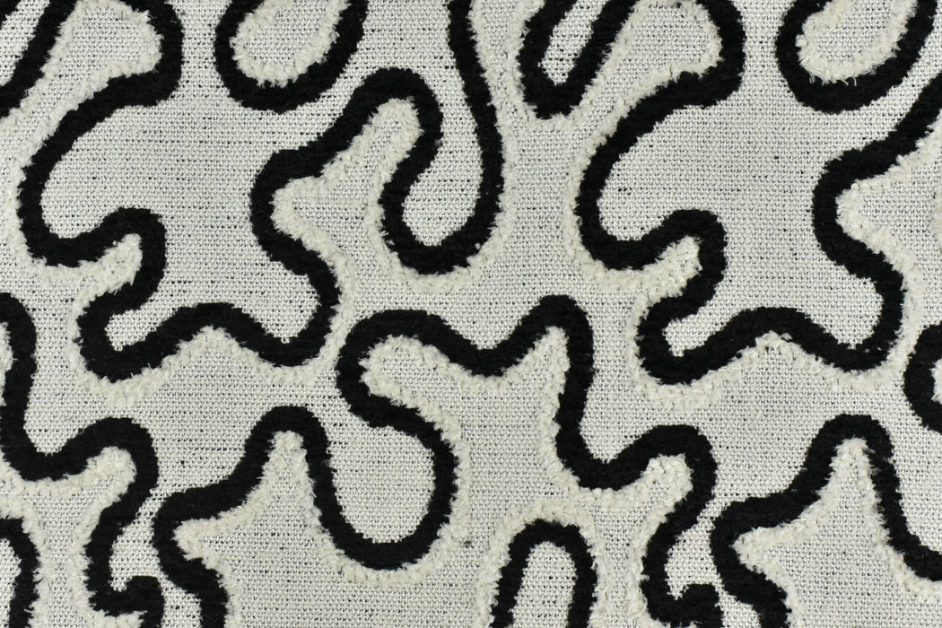 Heavy Weight Black White Plushed Chenille Woven Abstract Geometric Upholstery Fabric For Chair|Chunky Texture Furniture Fabric For Pillow