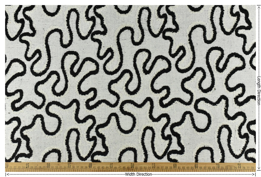 Heavy Weight Black White Plushed Chenille Woven Abstract Geometric Upholstery Fabric For Chair|Chunky Texture Furniture Fabric For Pillow