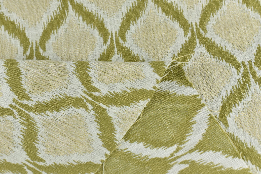 Heavy Weight Green Ikat Lattice Geometric Upholstery Fabric|Vintage Ethnic Style Furniture Fabric|Boho Tribal Pattern for Chairs, Pillows