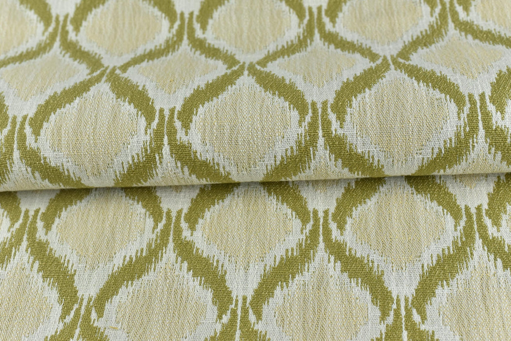 Heavy Weight Green Ikat Lattice Geometric Upholstery Fabric|Vintage Ethnic Style Furniture Fabric|Boho Tribal Pattern for Chairs, Pillows