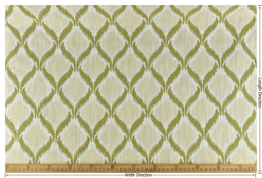 Heavy Weight Green Ikat Lattice Geometric Upholstery Fabric|Vintage Ethnic Style Furniture Fabric|Boho Tribal Pattern for Chairs, Pillows