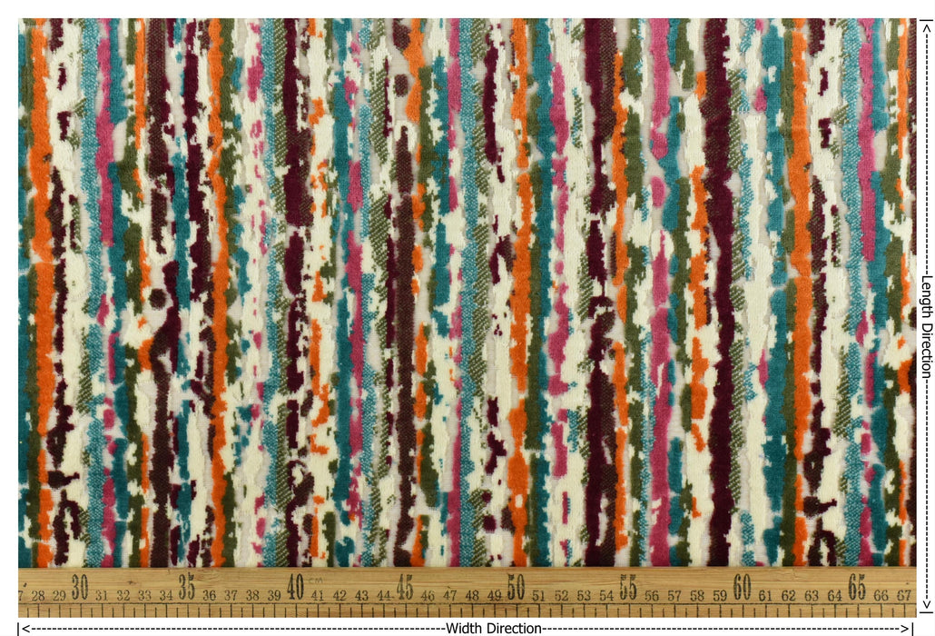 Heavyweight Multi-Colored Cut Velvet Upholstery Fabric|Modern Abstract Raised Stripe in Purple Pink Olive Green Furniture Fabric for Chairs