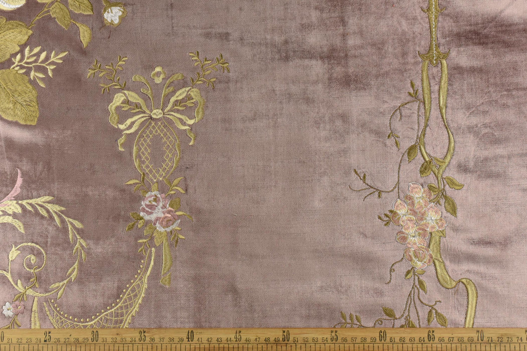 Clearance Sale!Heavy Weight Vintage Pink Cream Rose Floral Embroidered Mauve Cut Velvet Upholstery Fabric|Luxury Fabric For Furniture