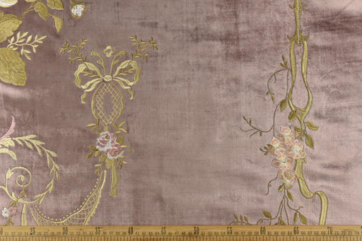Clearance Sale!Heavy Weight Vintage Pink Cream Rose Floral Embroidered Mauve Cut Velvet Upholstery Fabric|Luxury Fabric For Furniture