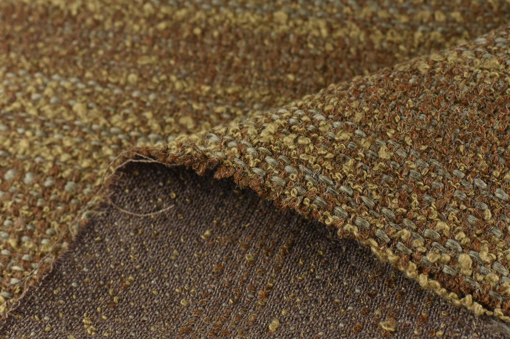 Upmarket Heavy Weight Wool Linen Cotton Blend Upholstery Fabric|Rustic Textured Weave for Chair and Sofa|Brown Mustard Yellow Chunky Fabric
