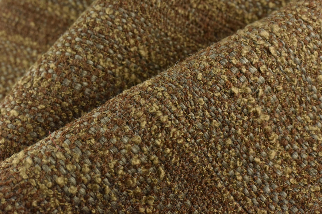 Upmarket Heavy Weight Wool Linen Cotton Blend Upholstery Fabric|Rustic Textured Weave for Chair and Sofa|Brown Mustard Yellow Chunky Fabric